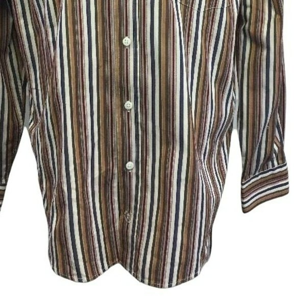 Bugatchi Uomo Shirt Mens L Vertical Stripes Button Brown Cotton - Picture 4 of 4